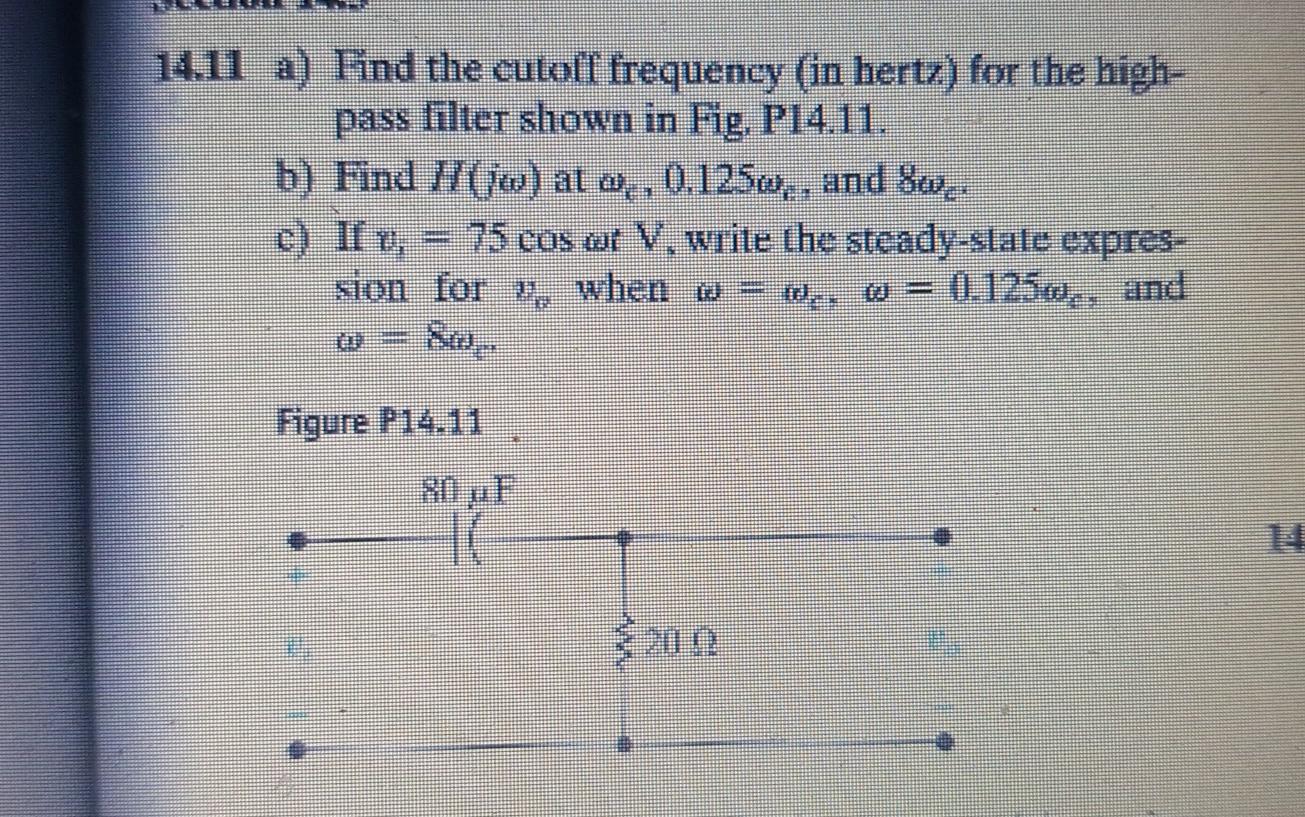Solved 14.11 a) Find the cutoff frequency (in hertz) for the
