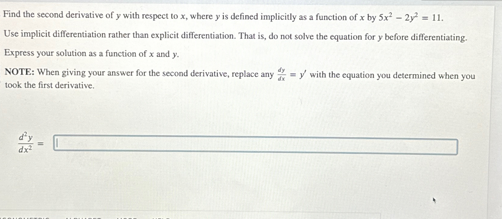 Solved Find the second derivative of y ﻿with respect to x, | Chegg.com