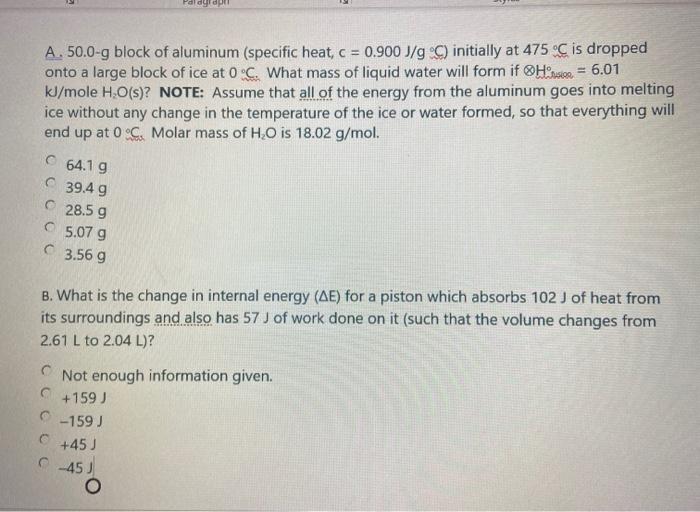 Solved A 50 0 Block Of Aluminum Specific Heat C 0 90 Chegg Com