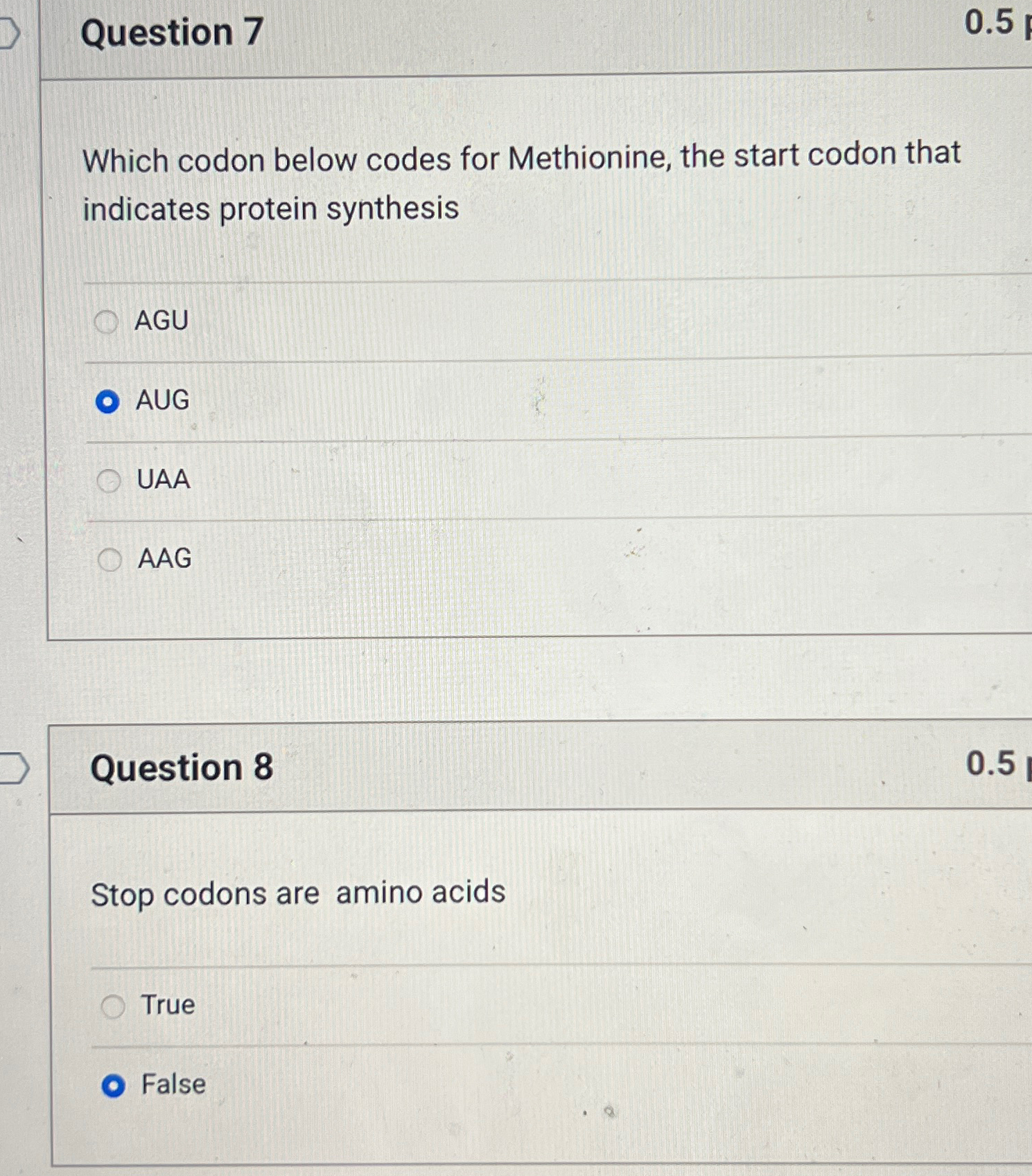 Solved Question 7Which codon below codes for Methionine, the | Chegg.com