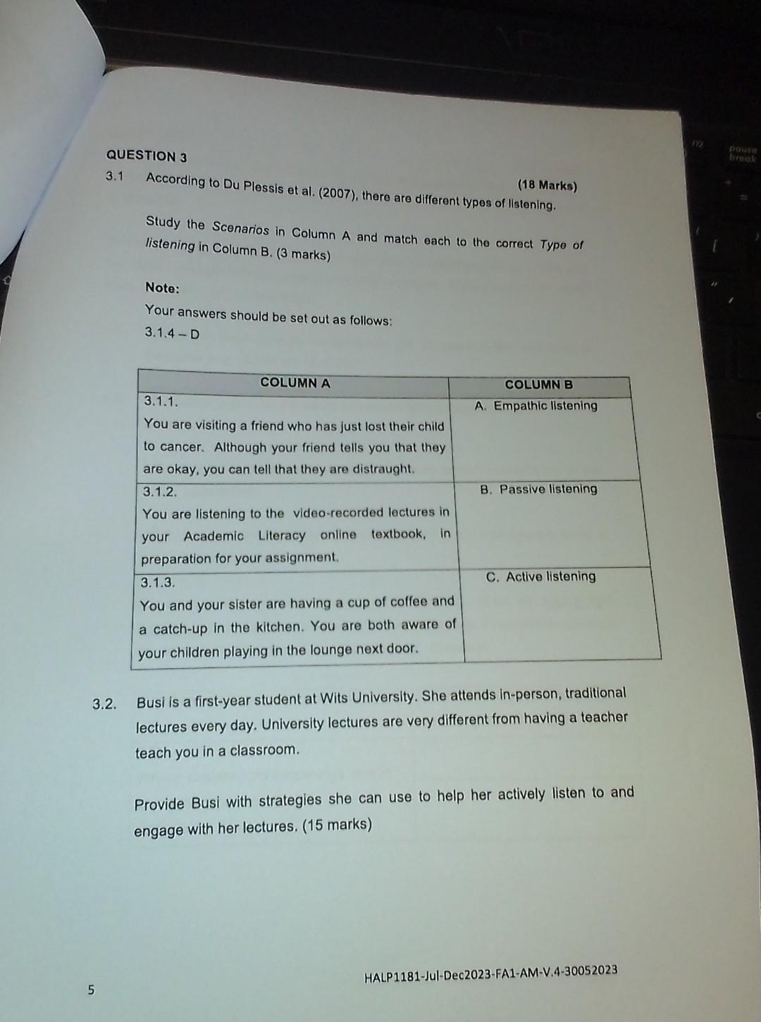 Solved QUESTION 3 3.1 According to Du Plessis et al. (2007),
