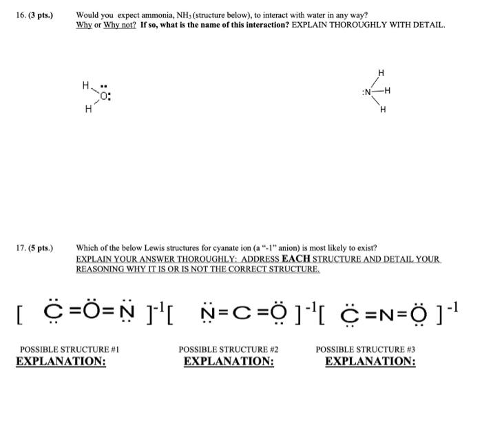 Solved 15. (5 pts.) For the polyatomic ion ammonium, NH4*, | Chegg.com