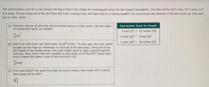 Solved The Construction Crew For A New House Will Dig A Hole | Chegg.com