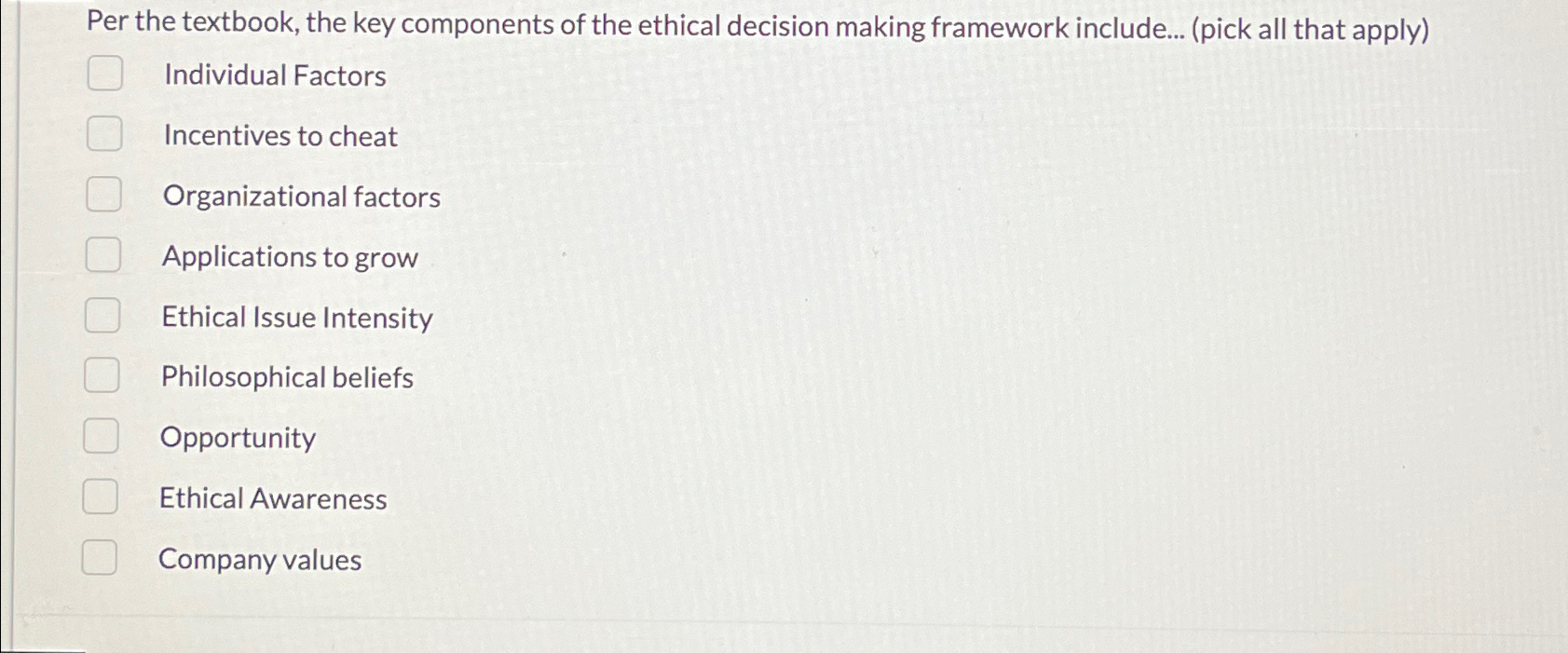 Solved Per the textbook, the key components of the ethical | Chegg.com