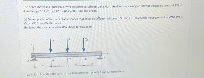 Solved The Beam Shown In Figure P8.37 Will Be Constructed | Chegg.com