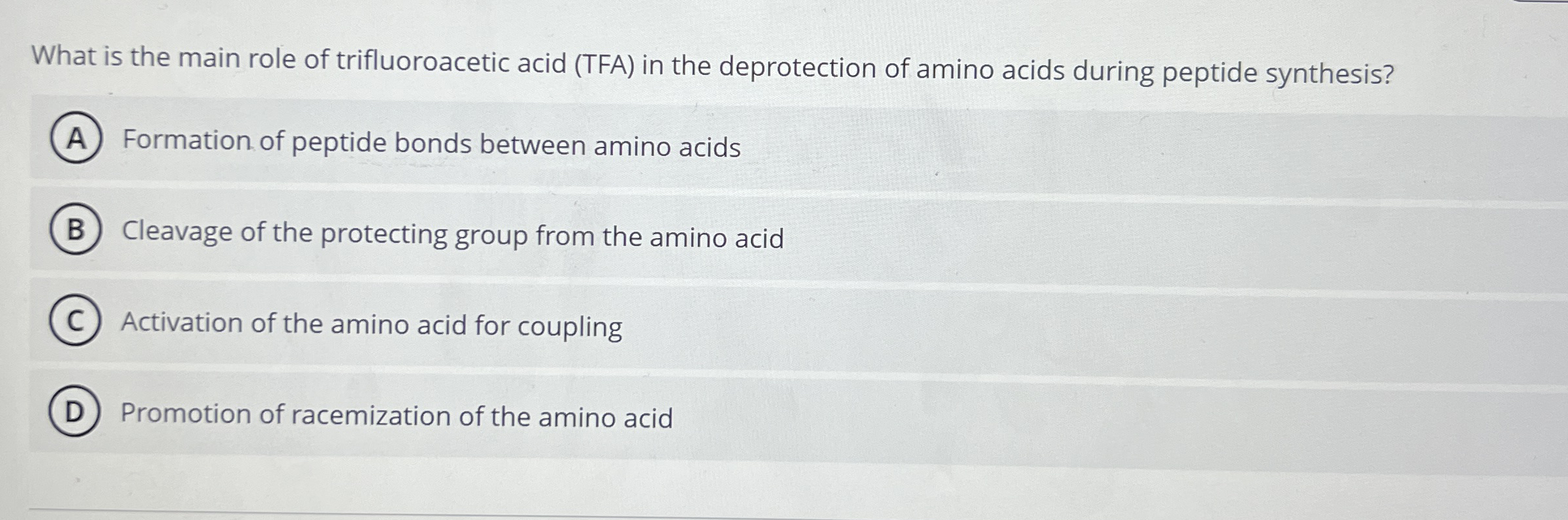 Solved What is the main role of trifluoroacetic acid (TFA) | Chegg.com