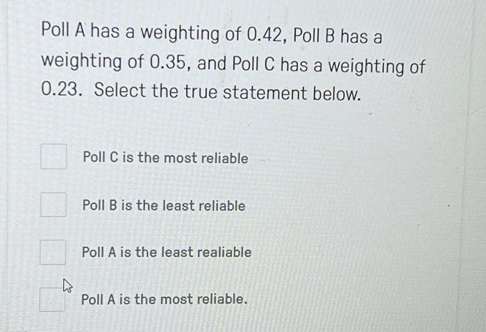 Solved Poll A Has A Weighting Of 0.42, Poll B Has A | Chegg.com