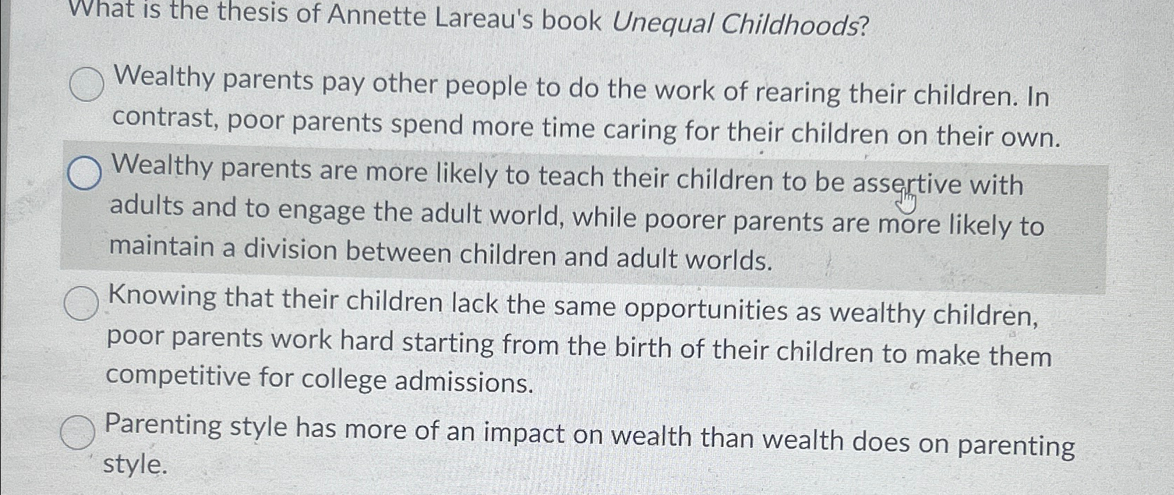 Solved What is the thesis of Annette Lareau's book Unequal | Chegg.com