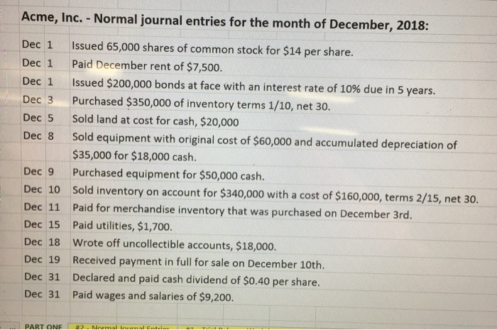 Solved Acme, Inc. - Normal journal entries for the month of 