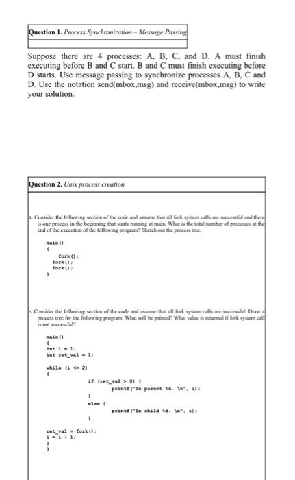 Solved Question 1. Process Synchronization - Message Passing | Chegg.com