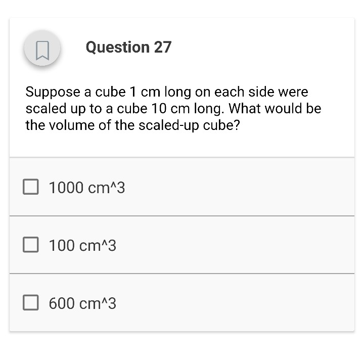 Solved Question 27 Suppose a cube 1 cm long on each side | Chegg.com