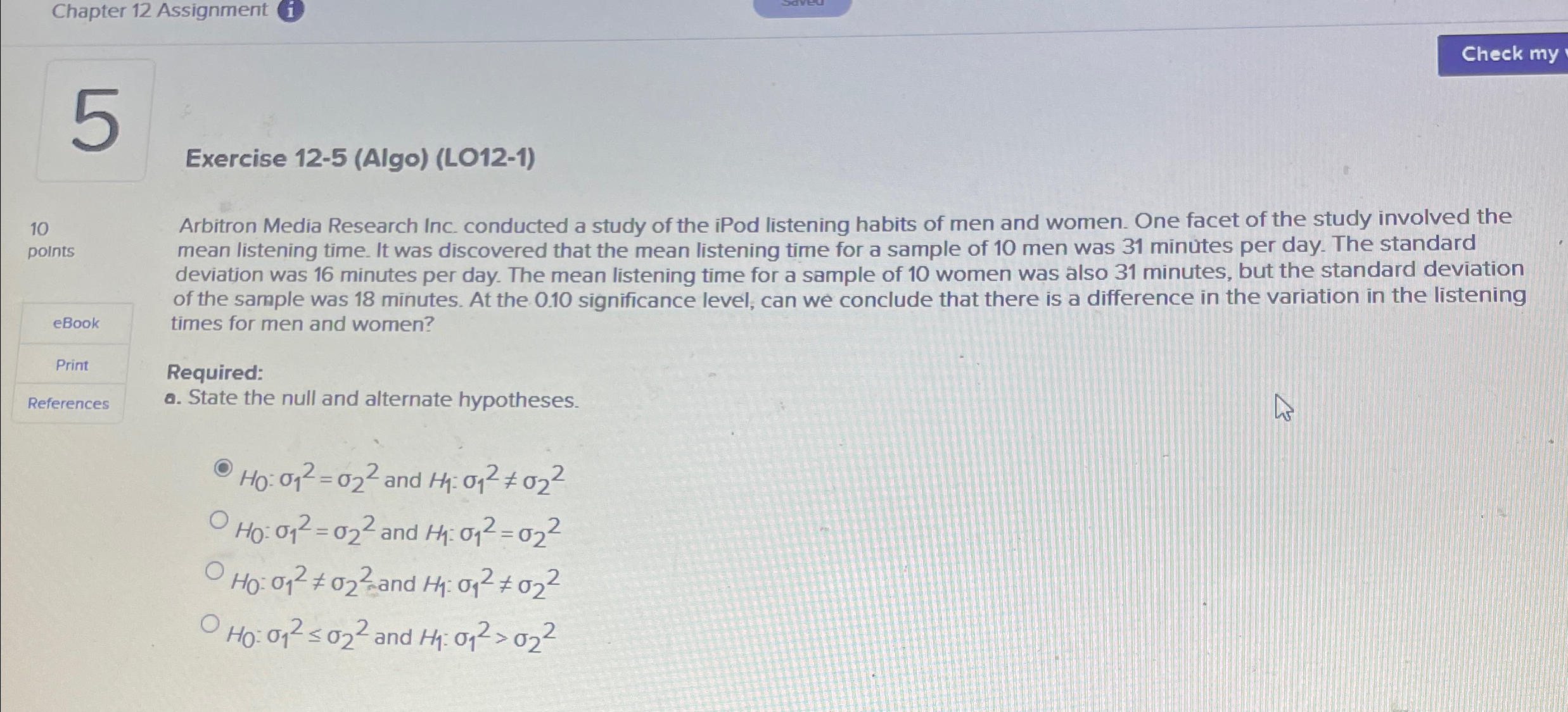 Solved Chapter 12 ﻿AssignmentSaved5Exercise | Chegg.com