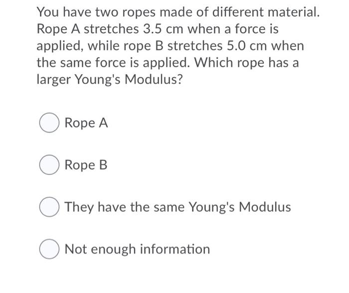 Solved You have two ropes made of different material. Rope A | Chegg.com