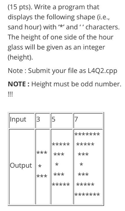 Solved (15 pts). Write a program that displays the following | Chegg.com