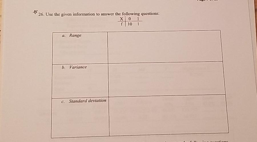 Solved 26. Use the given information to answer the following | Chegg.com