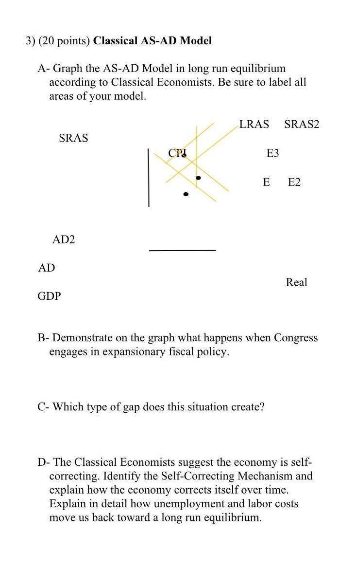 Solved 3) (20 points) Classical AS-AD Model A-Graph the | Chegg.com