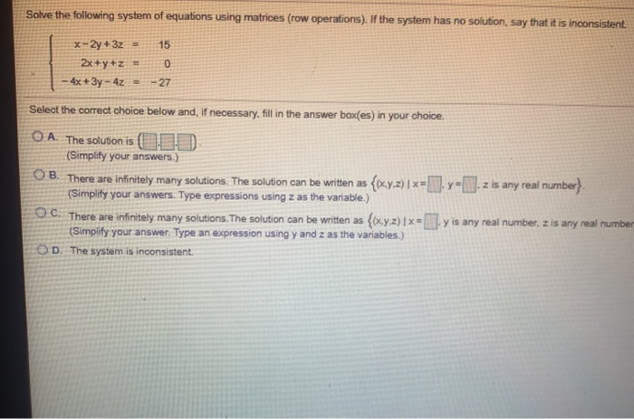 Solved Solve the following system of equations using | Chegg.com