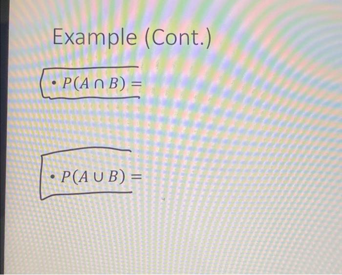 Solved Example (Cont.) - P(A∩B)= - P(A∪B)= | Chegg.com