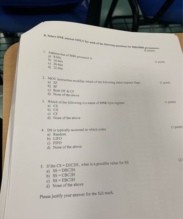 Solved B. Select ONE Answer ONLY For Each Of The Folowing | Chegg.com