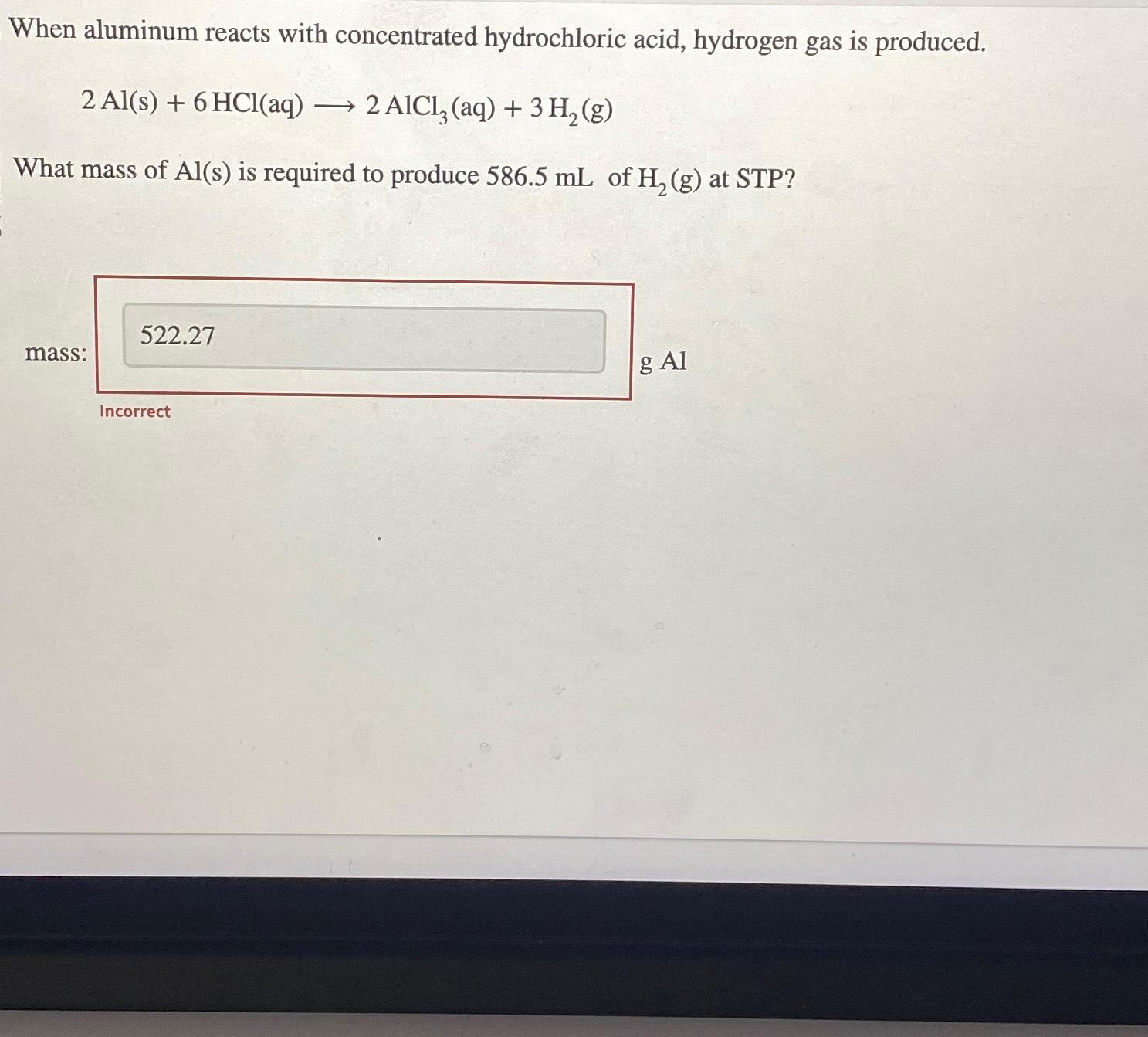 Solved When Aluminum Reacts With Concentrated Hydrochloric 1315