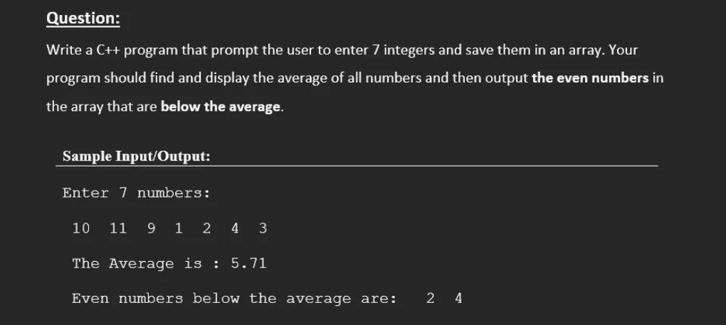 Solved Write a C++ program that prompt the user to enter 7 | Chegg.com