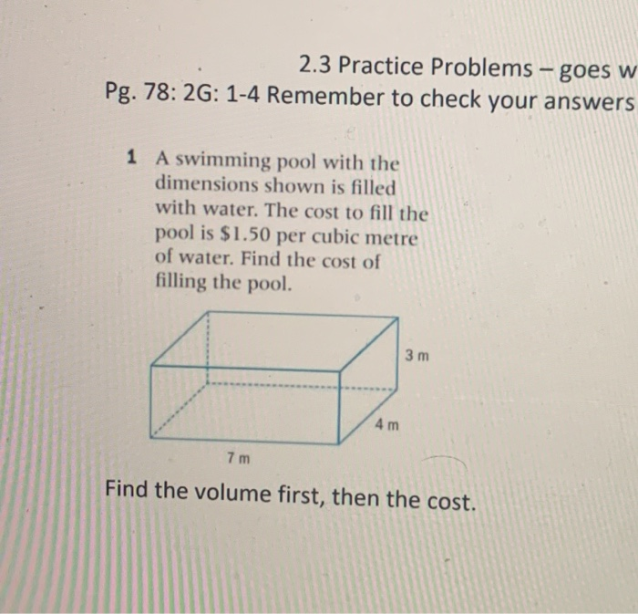 Swimming Pool Rate Math Problems Solved 2.3 Practice Problems - goes w Pg. 78: 26: 1-4 | Chegg.com