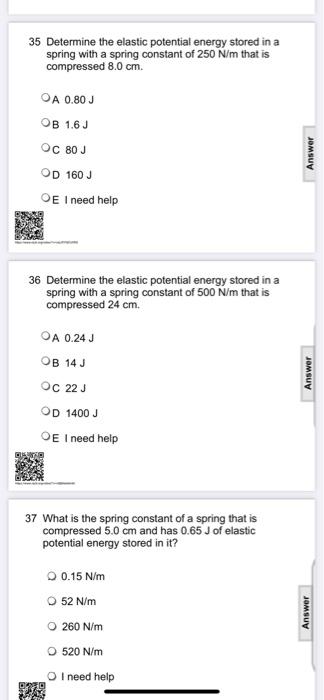 Solved 35 Determine the elastic potential energy stored in a | Chegg.com