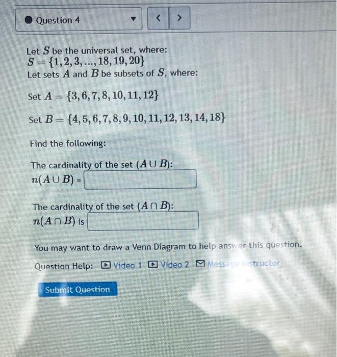 Solved S={1,2,3,…,18,19,20} Let Sets A And B Be Subsets Of | Chegg.com