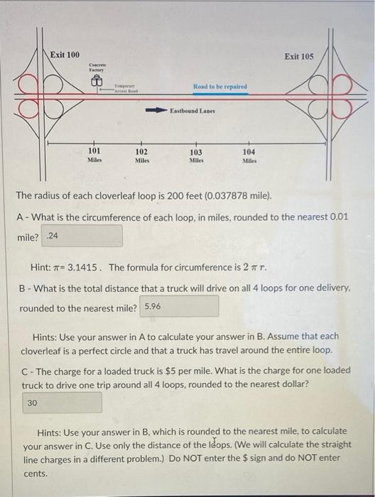 Solved The radius of each cloverleaf loop is 200 feet | Chegg.com