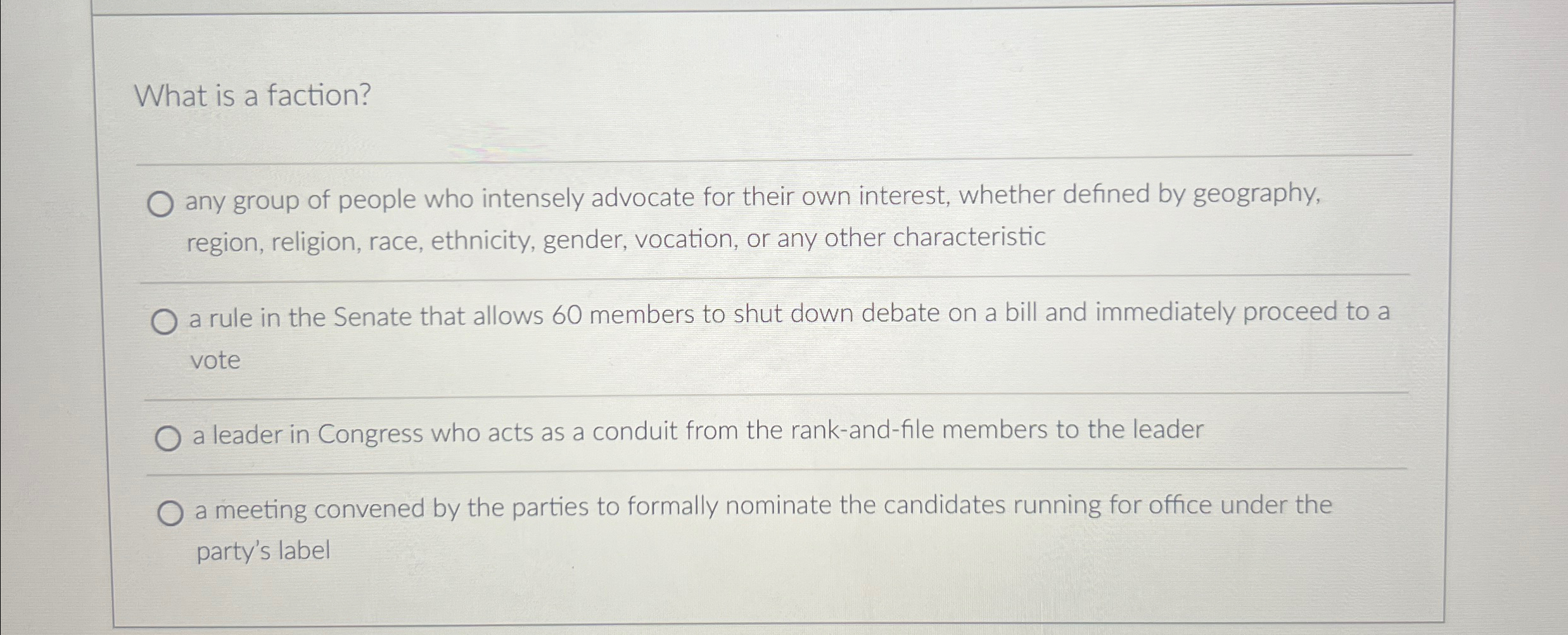 Solved What is a faction?q,any group of people who intensely | Chegg.com