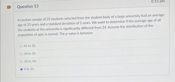 Solved A random sample of 25 students selected from the | Chegg.com