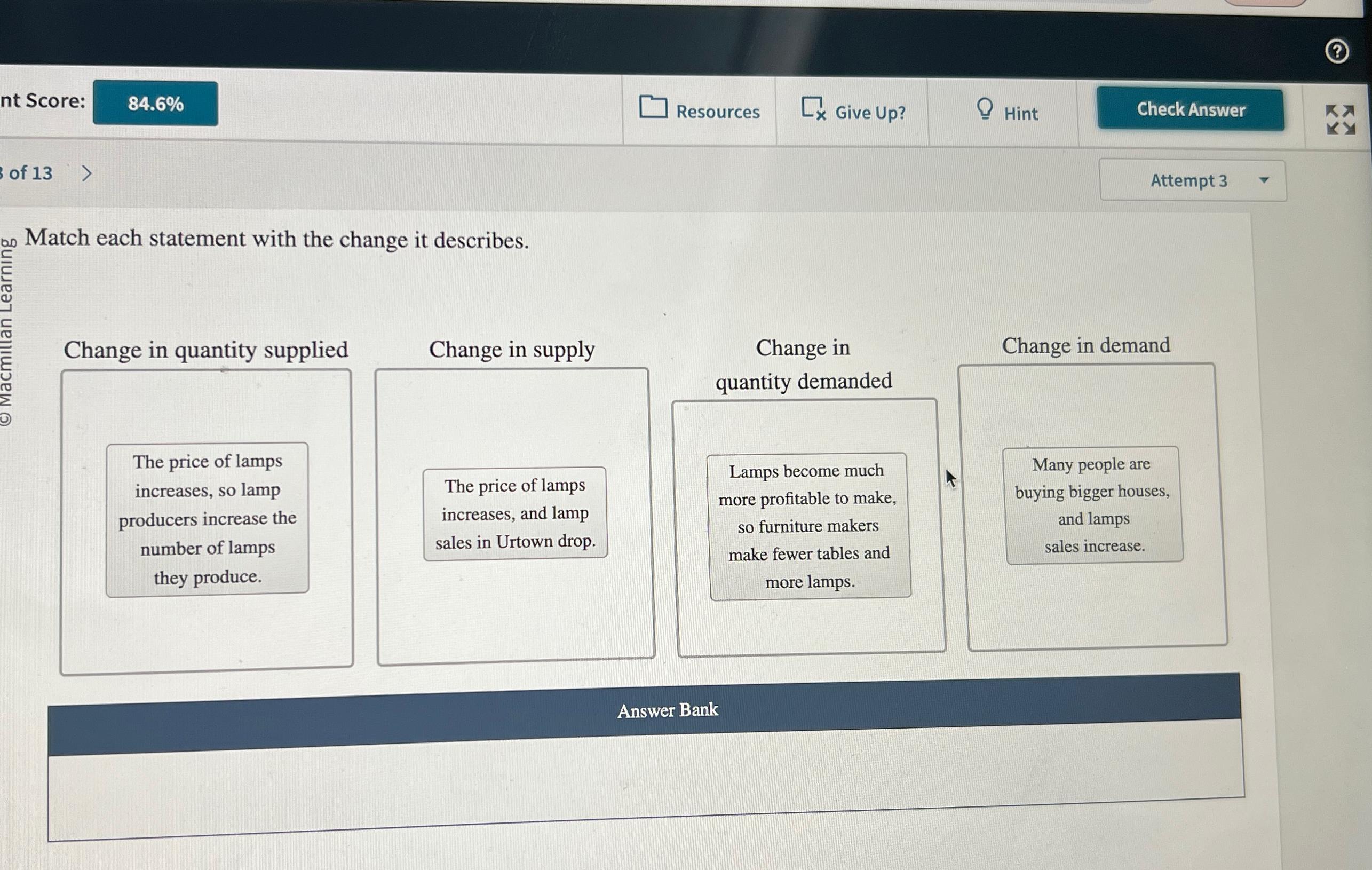 Solved of 13Match each statement with the change it