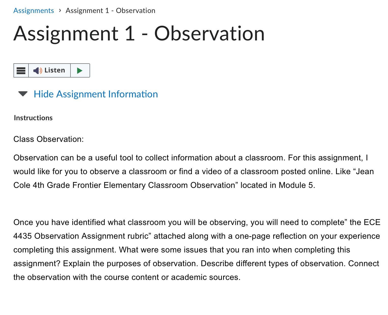 Solved Assignments > ﻿Assignment 1 - ﻿ObservationAssignment | Chegg.com