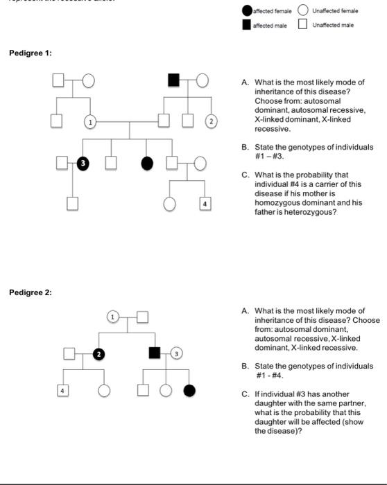 Pedigree 1:
A. What is the most likely mode of inheritance of this disease? Choose from: autosomal dominant, autosomal recess