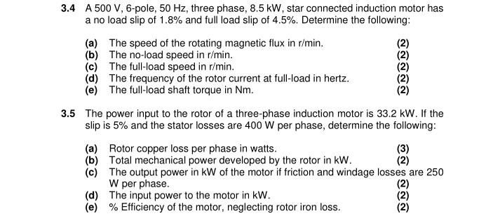 Solved 3.4 A 500 V, 6-pole, 50 Hz, three phase, 8.5 kW, star | Chegg.com
