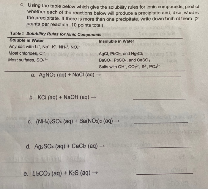 Solved 4. Using the table below which give the solubility | Chegg.com