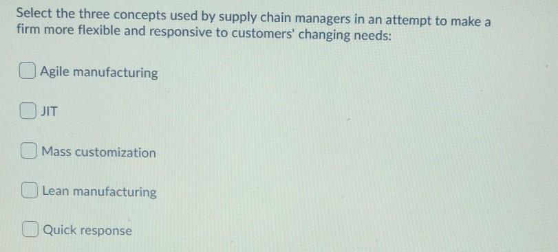Solved Select the three concepts used by supply chain | Chegg.com
