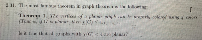 Solved 2.31. The most famous theorem in graph theorem is the | Chegg.com