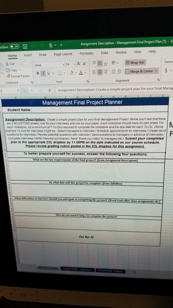 a Assignment Description - Management Final Project | Chegg.com