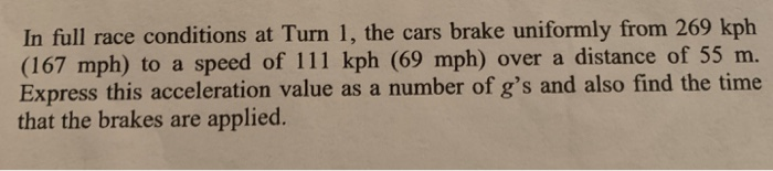 Solved In Full Race Conditions At Turn 1 The Cars Brake Chegg Com