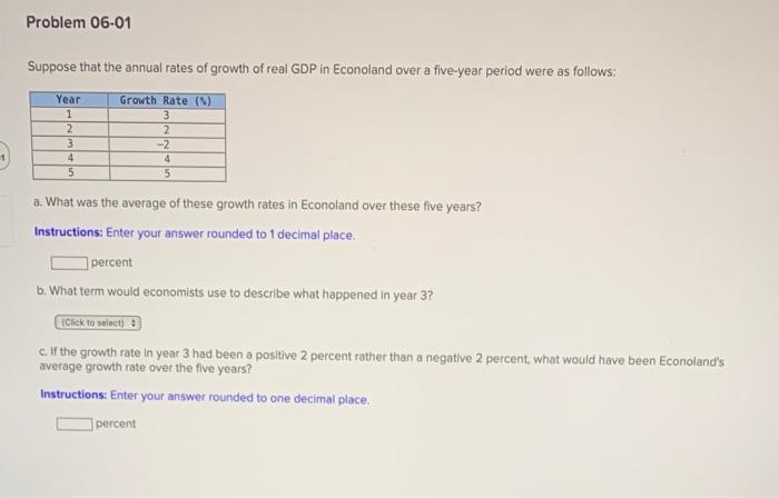 Solved Problem 06-01 Suppose that the annual rates of growth | Chegg.com