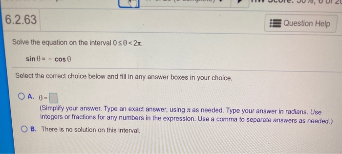 Solved 6.2.63 Question Help Solve the equation on the | Chegg.com