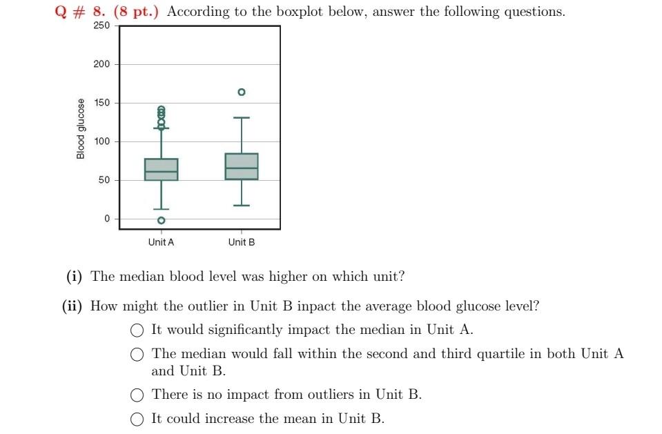 Solved Q # 8. (8 pt.) According to the boxplot below, answer | Chegg.com