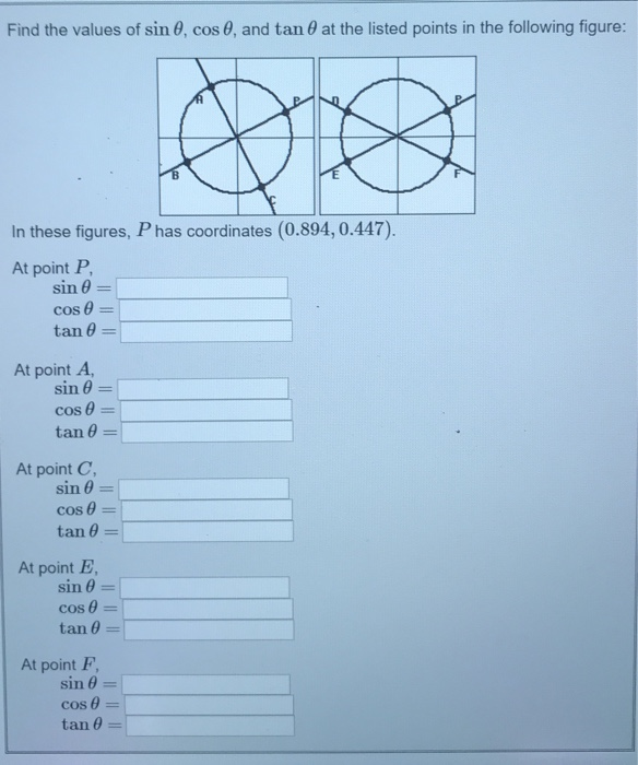 Solved find the values of sin 0 cos 0 and tan 0 at the chegg