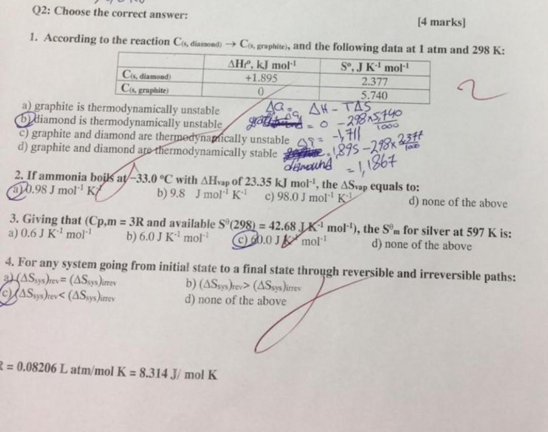 Solved Cs, graphite Q2: Choose the correct answer: [4 marks] | Chegg.com