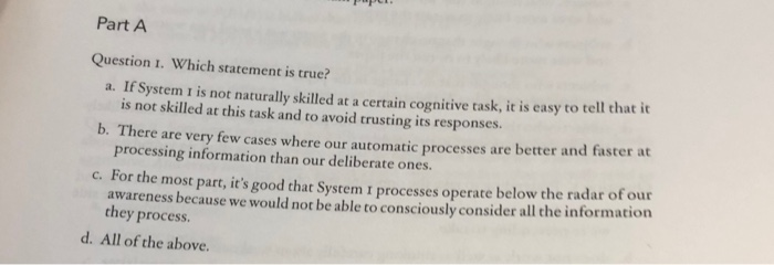 Solved Part A Question 1. Which statement is true? a. If | Chegg.com