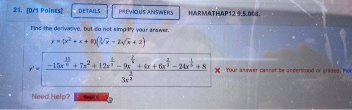 Solved 21. [0/1 Points] DETAILS PREVIOUS ANSWERS HARMATHAP12 | Chegg.com
