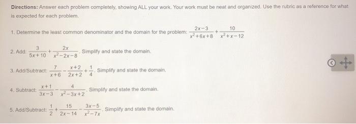 Solved Directions: Answer Each Problem Completely, Showing | Chegg.com