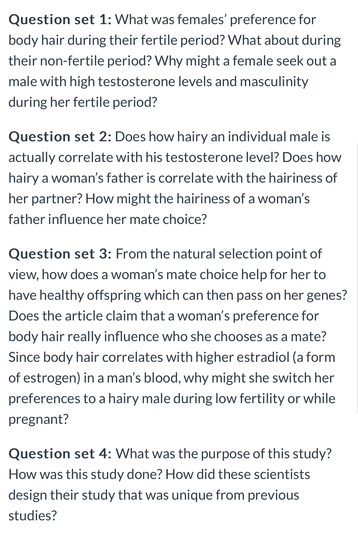 Solved Question set 1: What was females' preference for body | Chegg.com