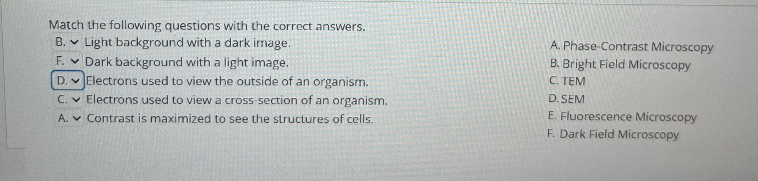 Solved Match The Following Questions With The Correct | Chegg.com